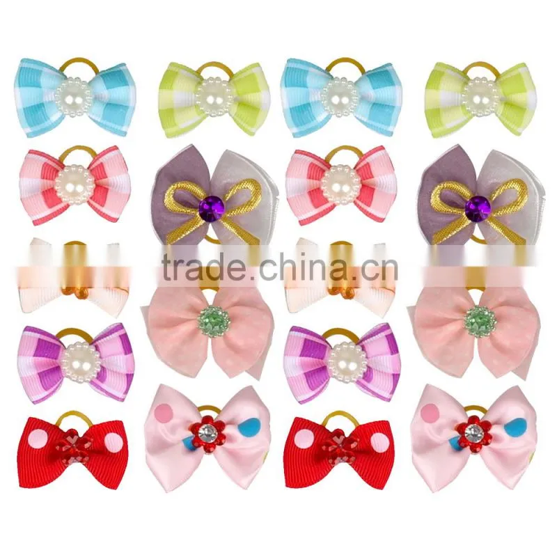 Dog Pet Cat Puppy Hair Bows Mixed Colors Grid Dots Mixed Designs Rubber Band Wholesale Pet Gifts