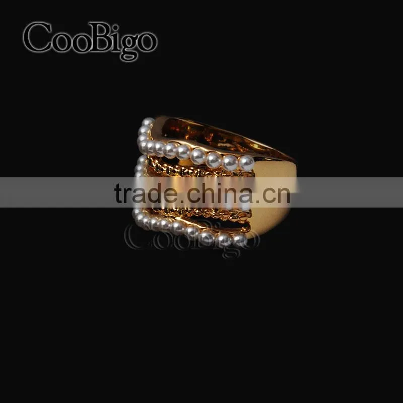 Fashion Jewelry Zinc Alloy Imitation Pearl Ring Ladies Wedding Engagement Party Show Gift Dresses Apparel Promotion Accessories