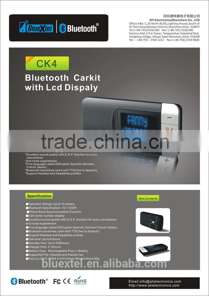 2014 Handsfree Bluetooth Car Kit with Caller ID Display LCD Screen CK4