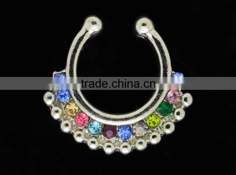 Fake Septum Mixed Color Crystal Nose Ring Non Piercing