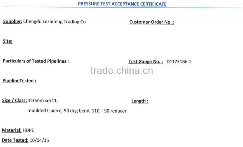 HDPE material Socket Joint Series Reducing coupling Sizes SDR11 SDR17.6