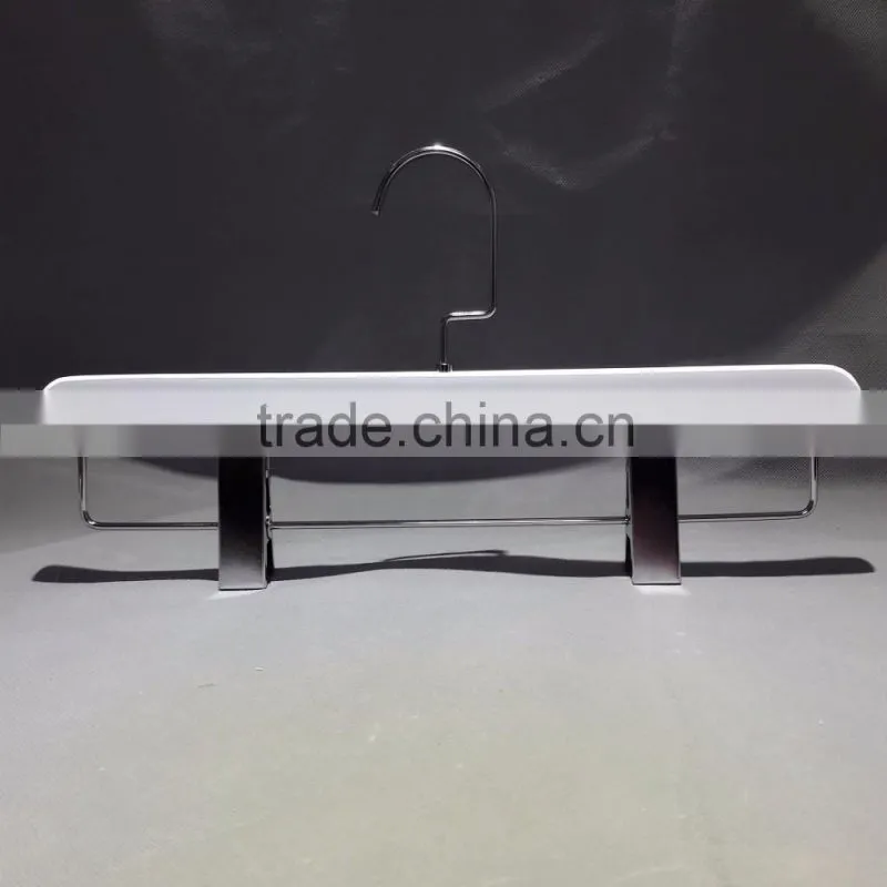 Matt white bottom wooden hanger with long chrome clip hanger long neck hook