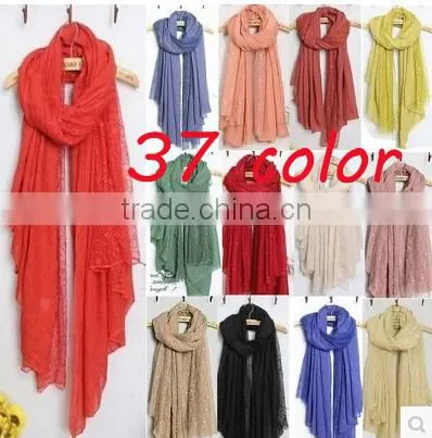 hot selling stock Lace cotton Flower Plain Pure Color Women Pattern Scarf Voile Cotton Scarves 180*110 Pashmina moq 10pcs