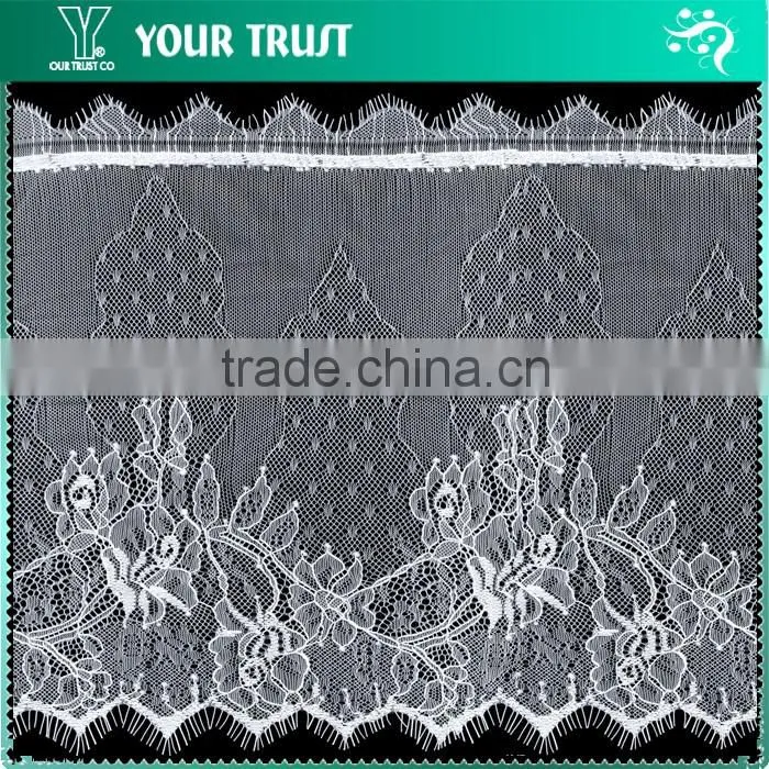 Width 13.3 Centimeter White Chantilly Eyelash Woven Swiss Trim French Lace