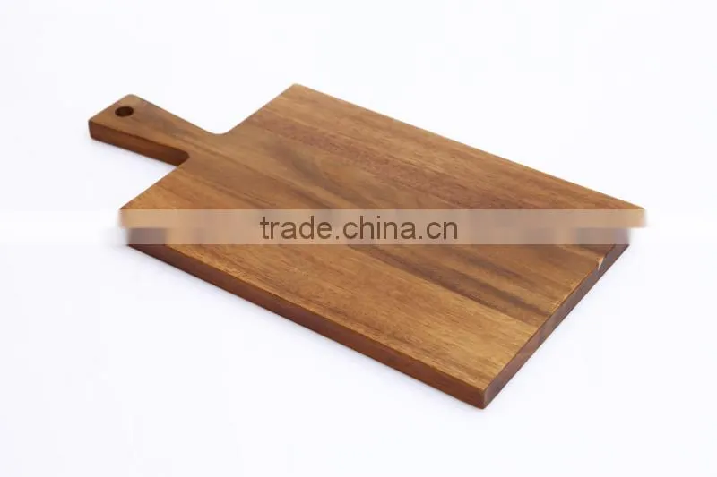 2014 durable rectangle acacia wooden fish vegetable cutting board with weight