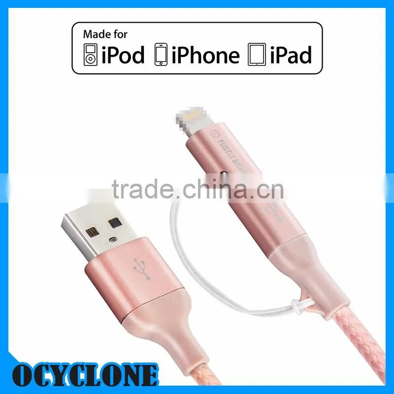 Brand New 2 in 1 MFI Certificated Data Cable Rose pink