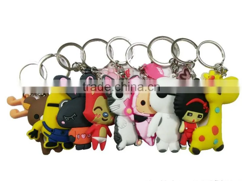 3D PVC rubber keychains with metal rings