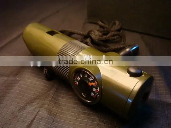 7 in 1 Multifunctional Military Survival Kit Magnifying Glass Whistle Compass Thermometer LED Light