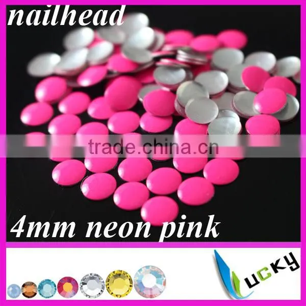 2014 new design hotfix nailheads neon pink color HOT-FIX iron on rhinestuds