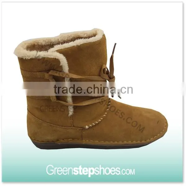 Ankle Fur Lining Rubber Sole Leather Boots