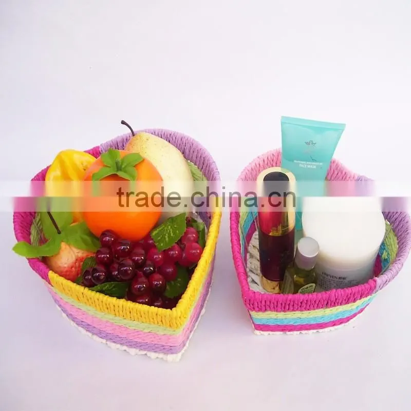 Beautiful heart shape rafi braidedstraw decoration storage basket