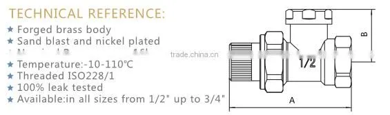 ART.5041 Best Seller 1/2"and 3/4" Forged Nickel Plated BSP NPT Male Thread Manual Brass Straight Angle Radiator Valve for water