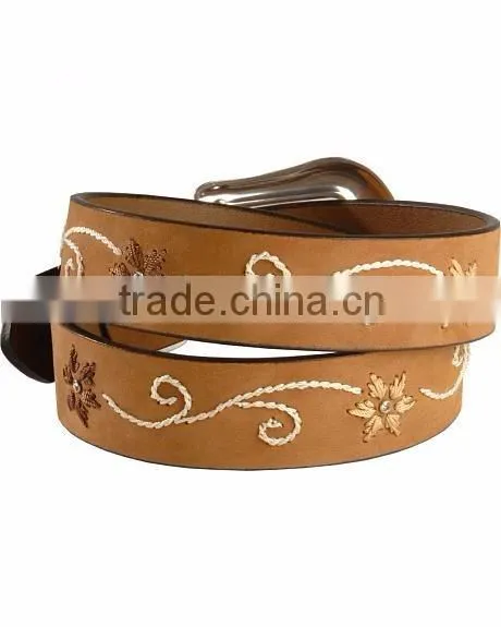 Western Belts brown leather belt with feminine floral stitched belts