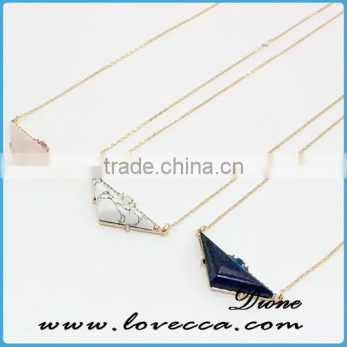 Latest New Design Ladies Thin Long Rond Type Pink and Royal Blue Natural Crystal Stone Necklace with Gold Chain