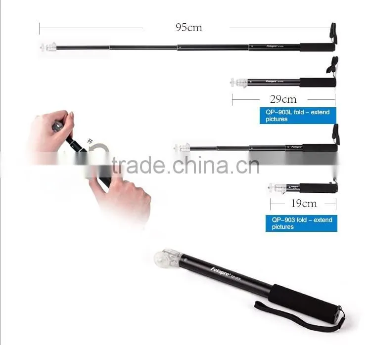 2016 wholesale Factory Extendable Anodized aluminum compact handheld monopod mini Selfie Stick for phone or camera