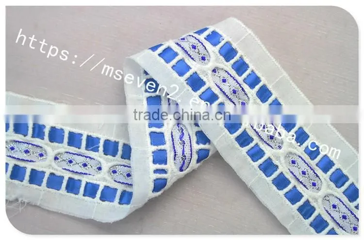 Fashion Design 5cm width embroidery satin ribbon with cotton triming