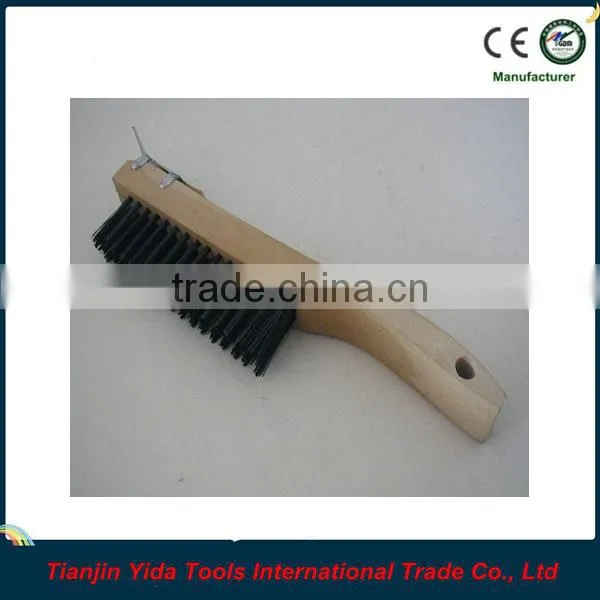 steel wire brush with long wooden handle
