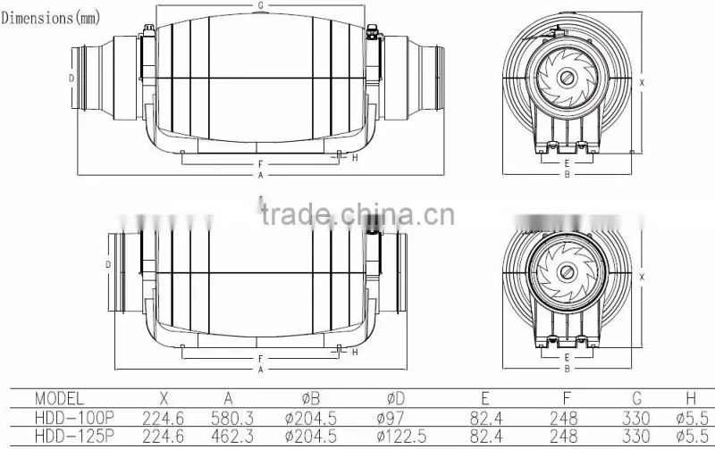 Optional 4Inch or 5Inch Quiet Inline Duct Ventilation Fan for Constructional Engineering