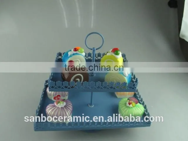Rectangle shape, 2 tier cup cake stand, metal cake plate color box packing for wedding