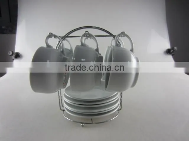 espresso porcelain cup and saucer set with iron stand