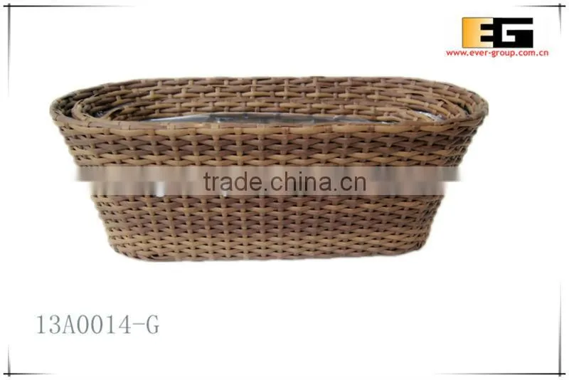 Oval shape PE rattan with liner plastic flower pot