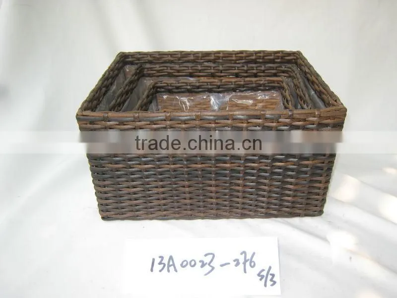 Square PE Plastic Rattan Material Storage Basket Plant Pot