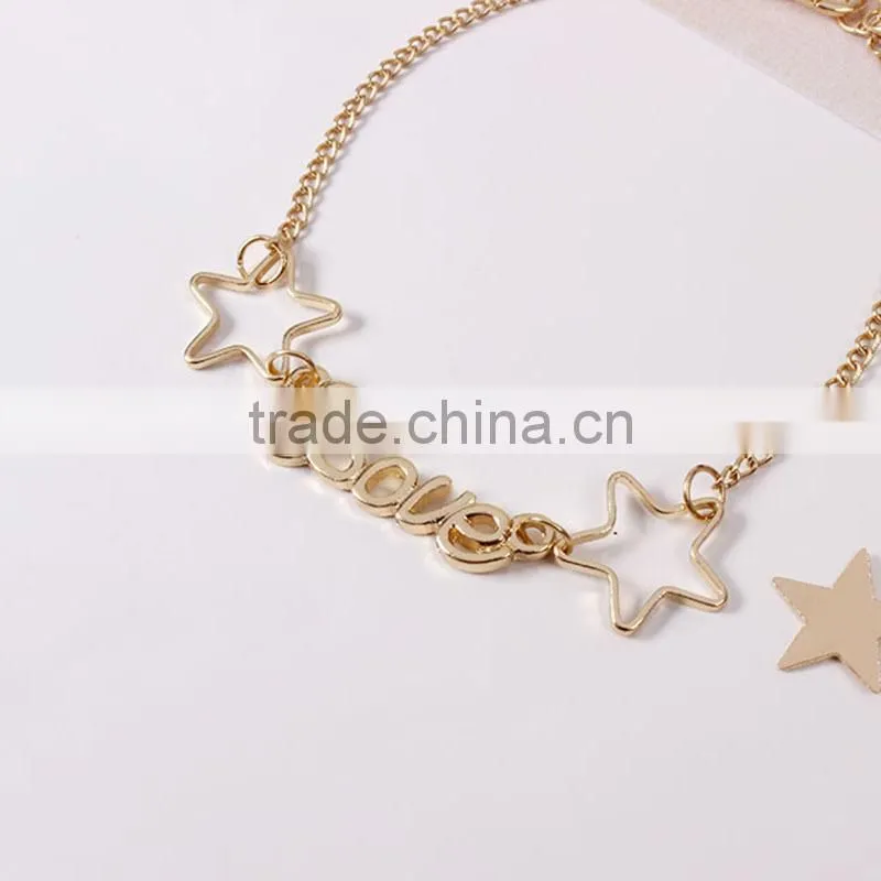gold love letter moon star charms bracelet gold chain bracelet silk ribbon bracelet