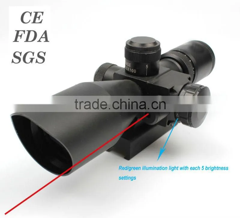New compact 2.5-10X32 riflescope red green Mil-Dot Reticle with side attached red laser sight scope combo (FDA certified)