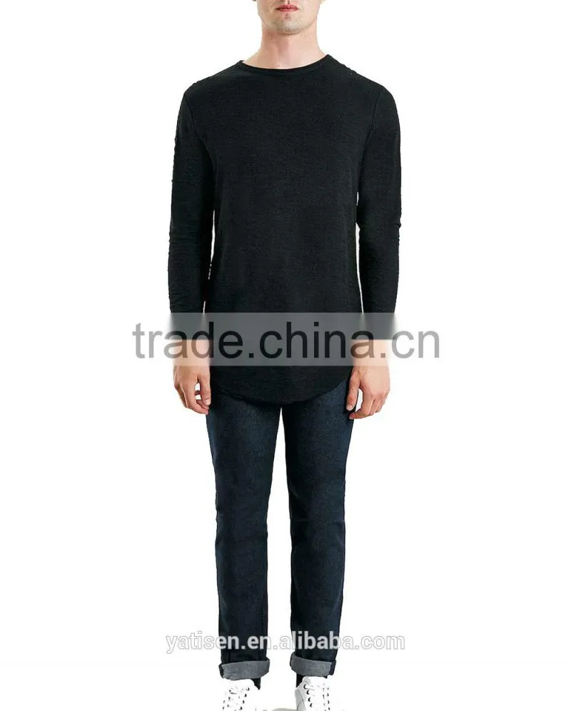 comfortable wearing longline autumn bottom t shirt custom plain black long sleeves oversized t shirt for man