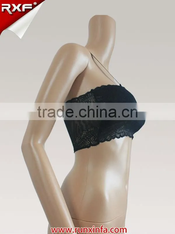 Hot selling lace padded bandeau bra with removable shoulder strap