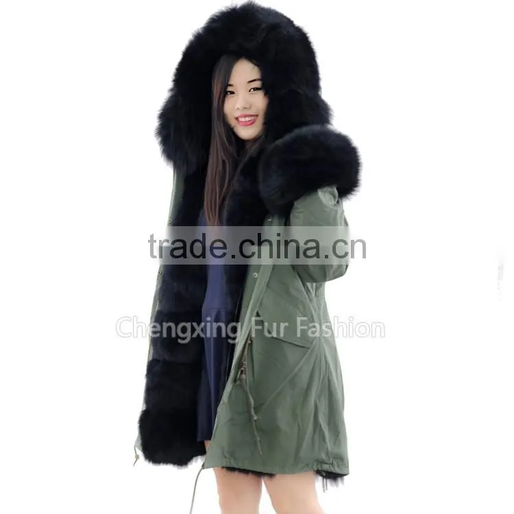 CX-G-P-02 Wholesale Winter Real Fox Fur Jacket / Army Green Fur Parka Coat With Real Fur Collar
