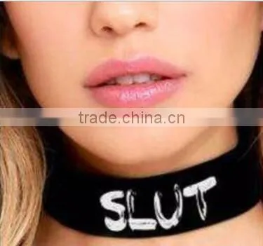 custom letter words printing velvet ribbon choker necklace logo ribbon necklace jewelry