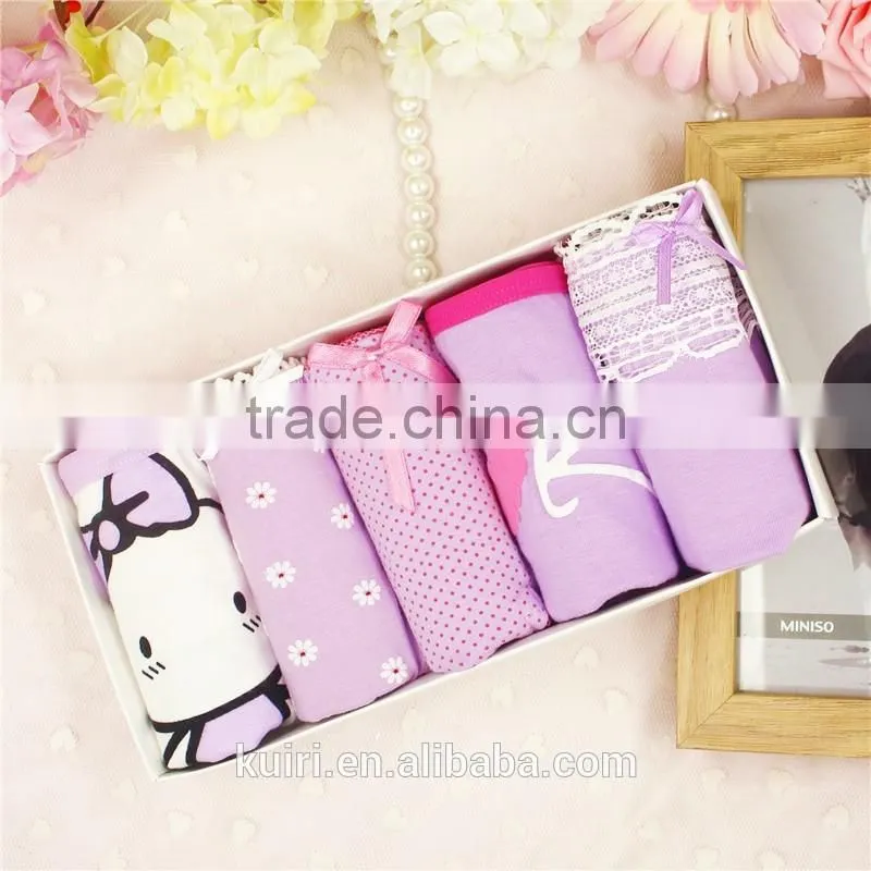 Hot sell 5 gift boxed cotton low waist girls Briefs lady cute cotton lace underwear panties