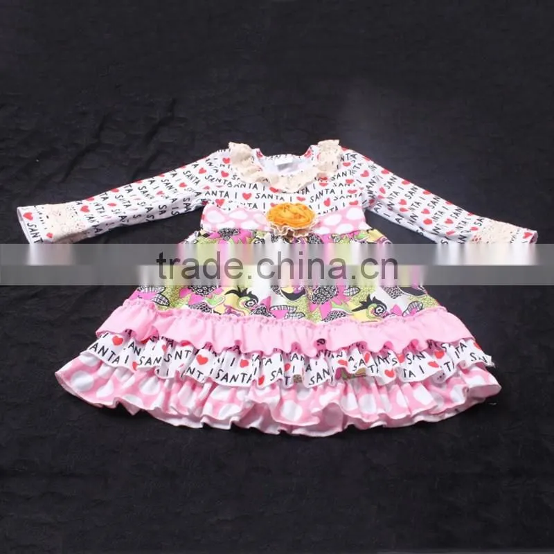 2016 Newest Letter I love Santa Multi layered Flower Girl dress Top with big minky polka dots icing pants wholesale LBYTZ001-57