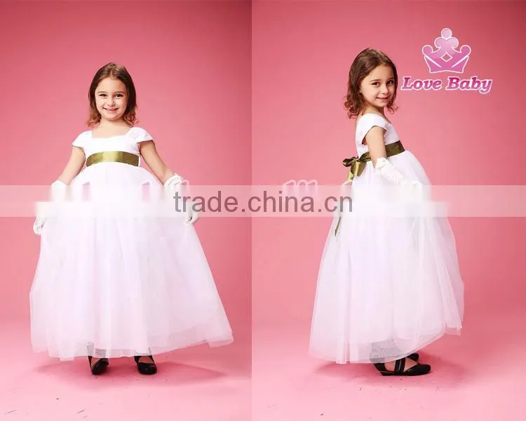 Baby Girls White Party Wedding Elegant Short Sleeves Maxi Dresses