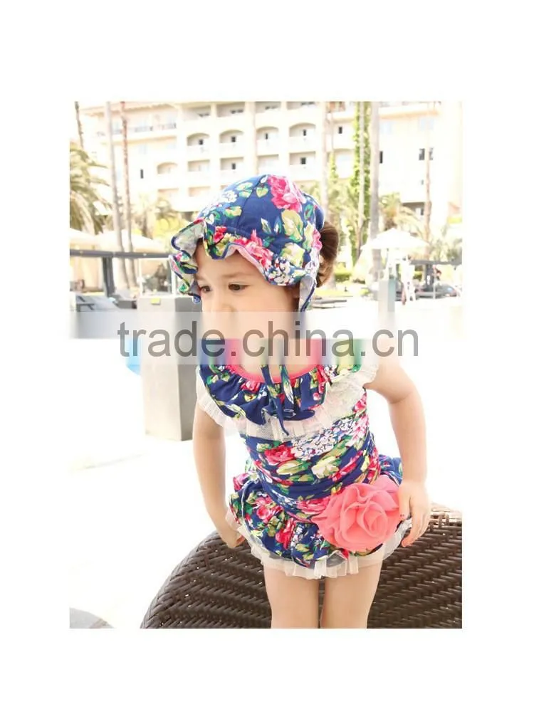 Children swimwear piece swimsuit girls swimming cap swimming beach with floral dress