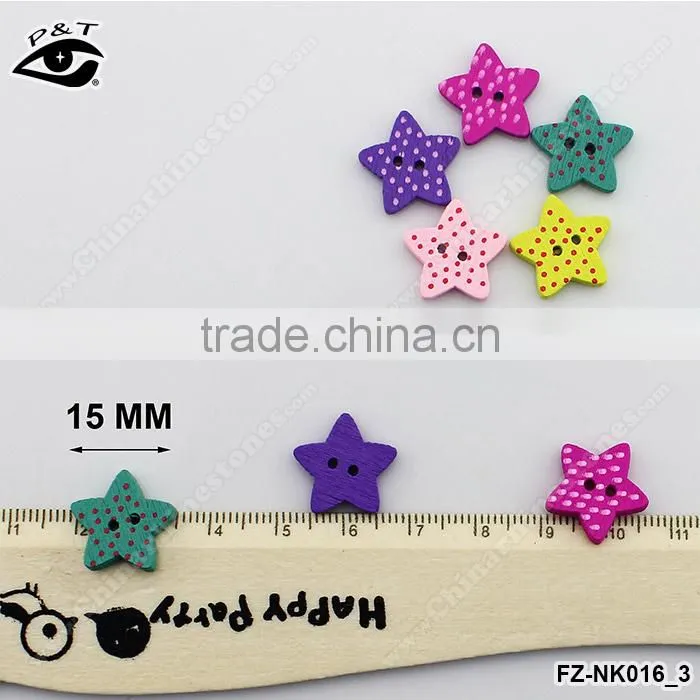 15MM Star Shaped Wood Buttons Colorful Buttons For Decoration DIY Craft Accessories