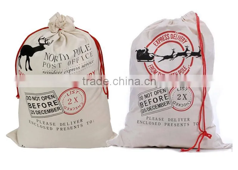 Wholesale personalised Christmas canvas Santa sack with drawing in stock