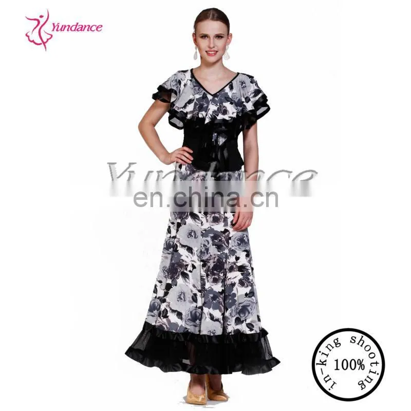 AB021 Chinese Ink Flower ballroom dance costumes manufacturer