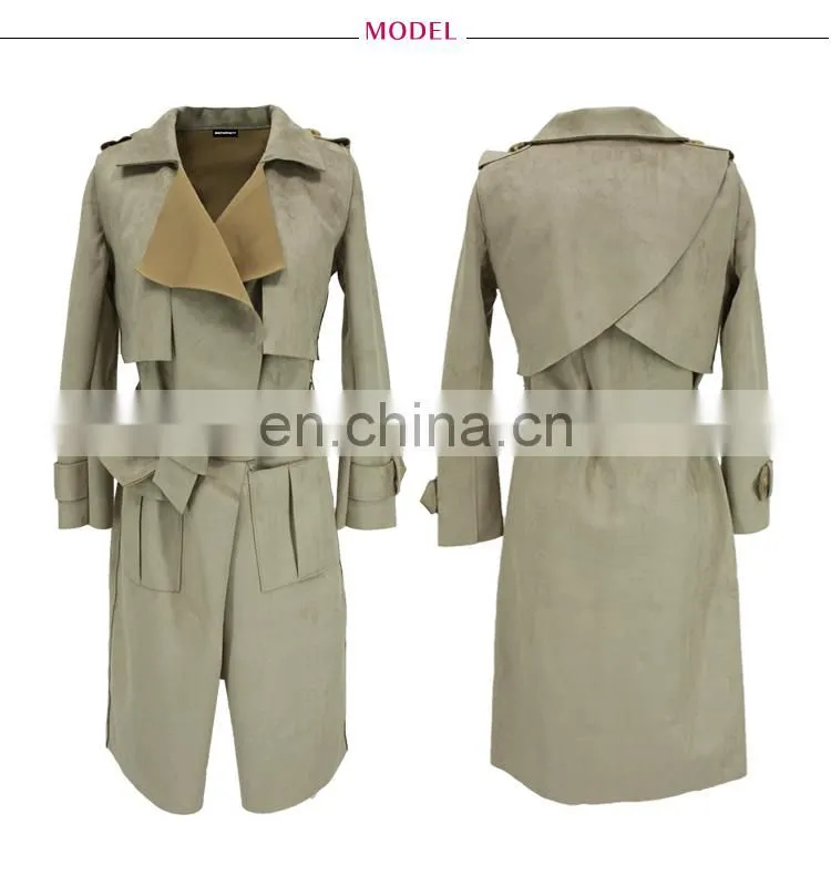 Bonded Suede Winter Army Tie Waist Women Trench Coats China Fty