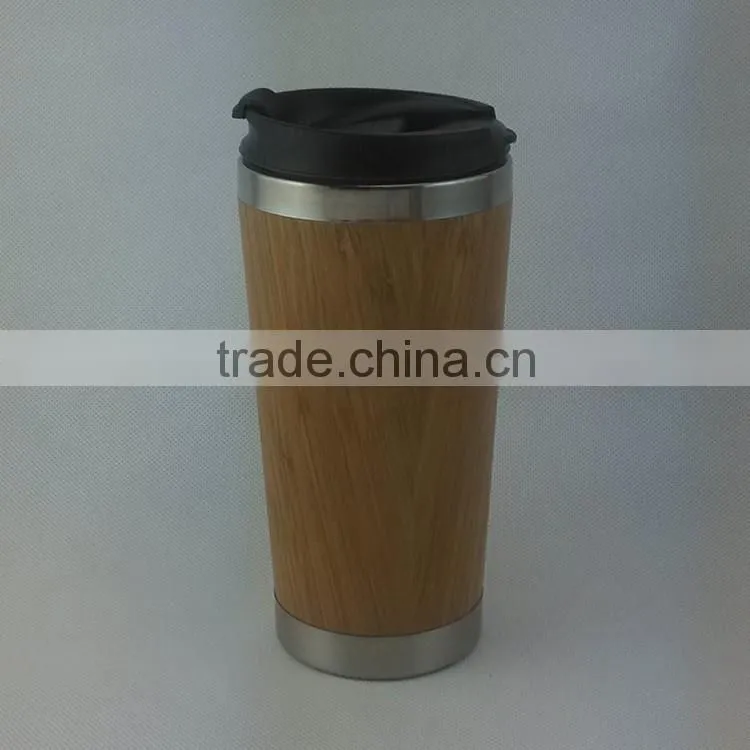 Hot sale Europe 350ml 450ml stainless steel bamboo tea mug, vacuum bamboo flask, coffee mug, laser logo