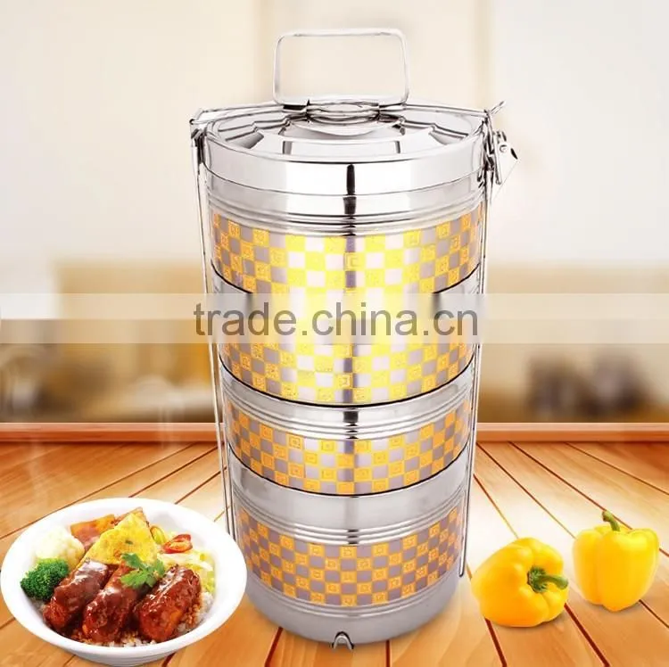 guangdong stainless steel tiffin lunch box/ 4 layers thermal metal food carrier/ hand pot