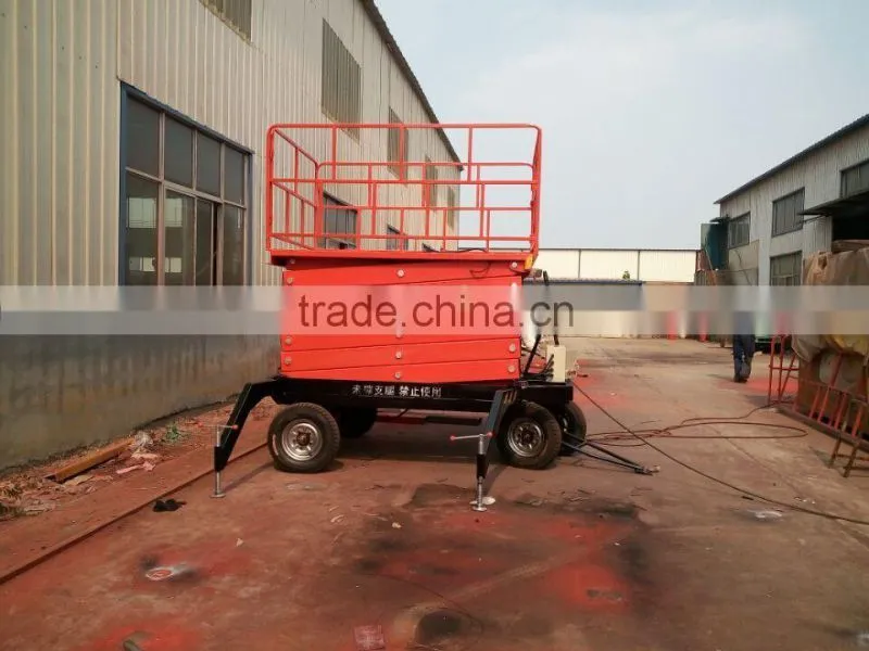 Small hydraulic four wheels mobile toward protable hydraulic scissor lifting platform/outdoor scissor lift platform