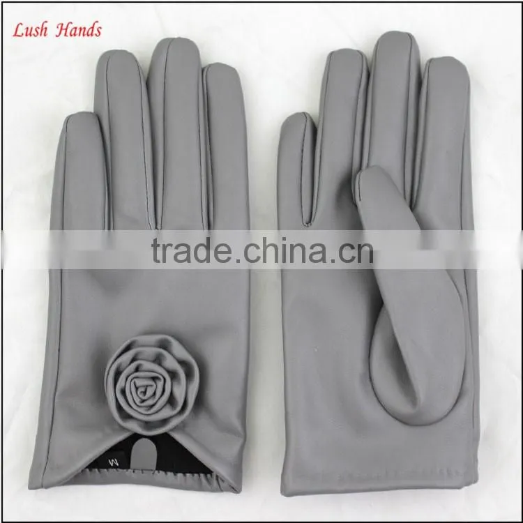 ladies wholesale cheap PU leather hand gloves grey with roses