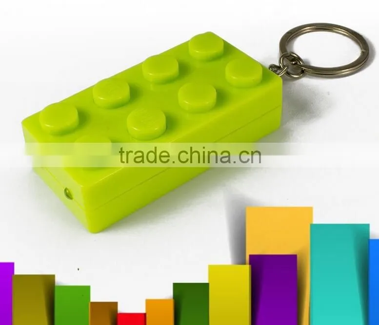 2016 Colorful Block Key Rings Trinket LED Light Voice Keychain Toy Brick Key Holder For Child Keyring Finder Kids
