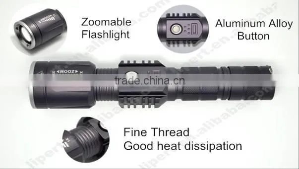 (160104) High power rechargeable aluminum alloy zoom focus usb led flashlight