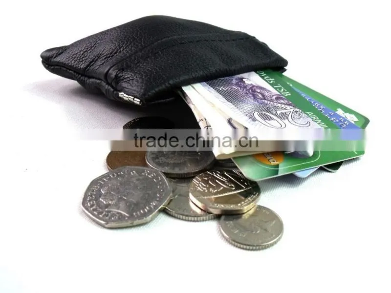 New mens womens leather squeeze change holder money clip coin pouch / purse custom