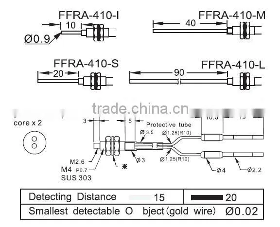 M4 Fiber Optical sensors, with protective tube, diffuse optical fiber unit