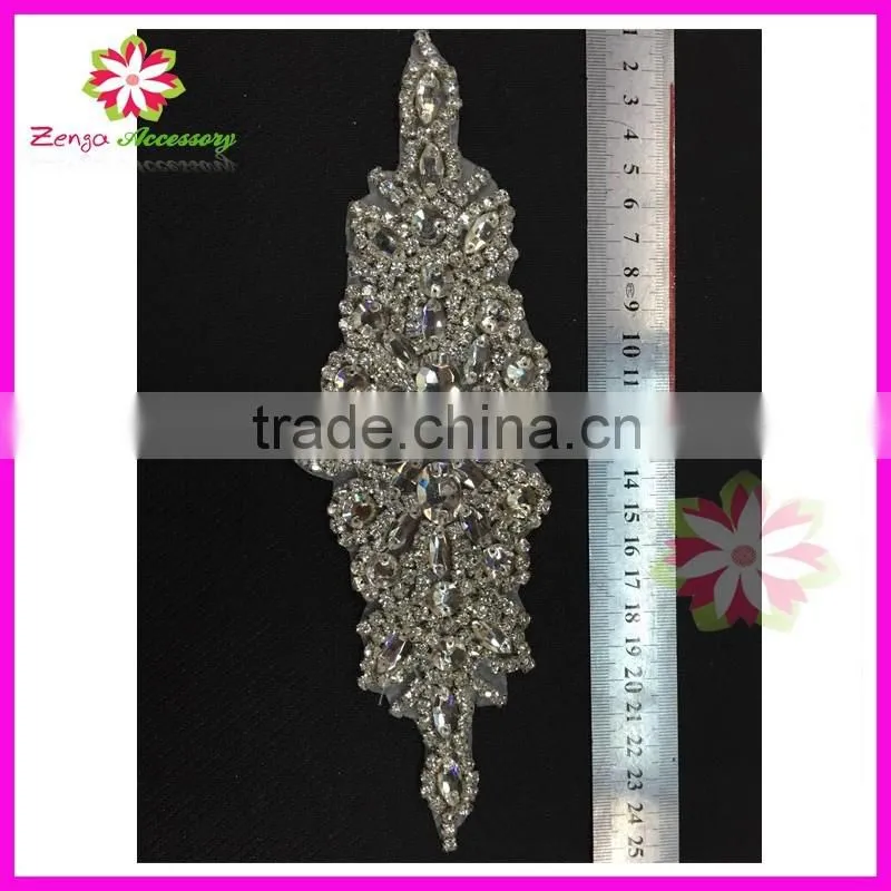 Fashion Embellishment Beaded Applique, wholesale Bridal Rhinestone Appliques Design for Wedding Dresses