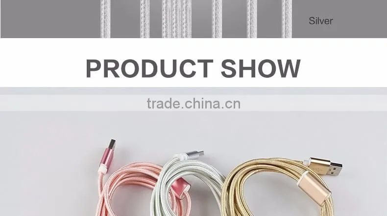 1.2m Nylon Woven Three Metal Plugs 3 in 1 Micro USB Cable Colorful Phone Cable for iPhone 6 6s Plus 5s Android Type C